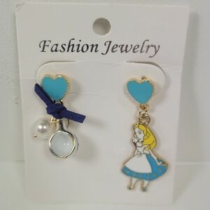 Blue and Gold Heart Drop Earrings
